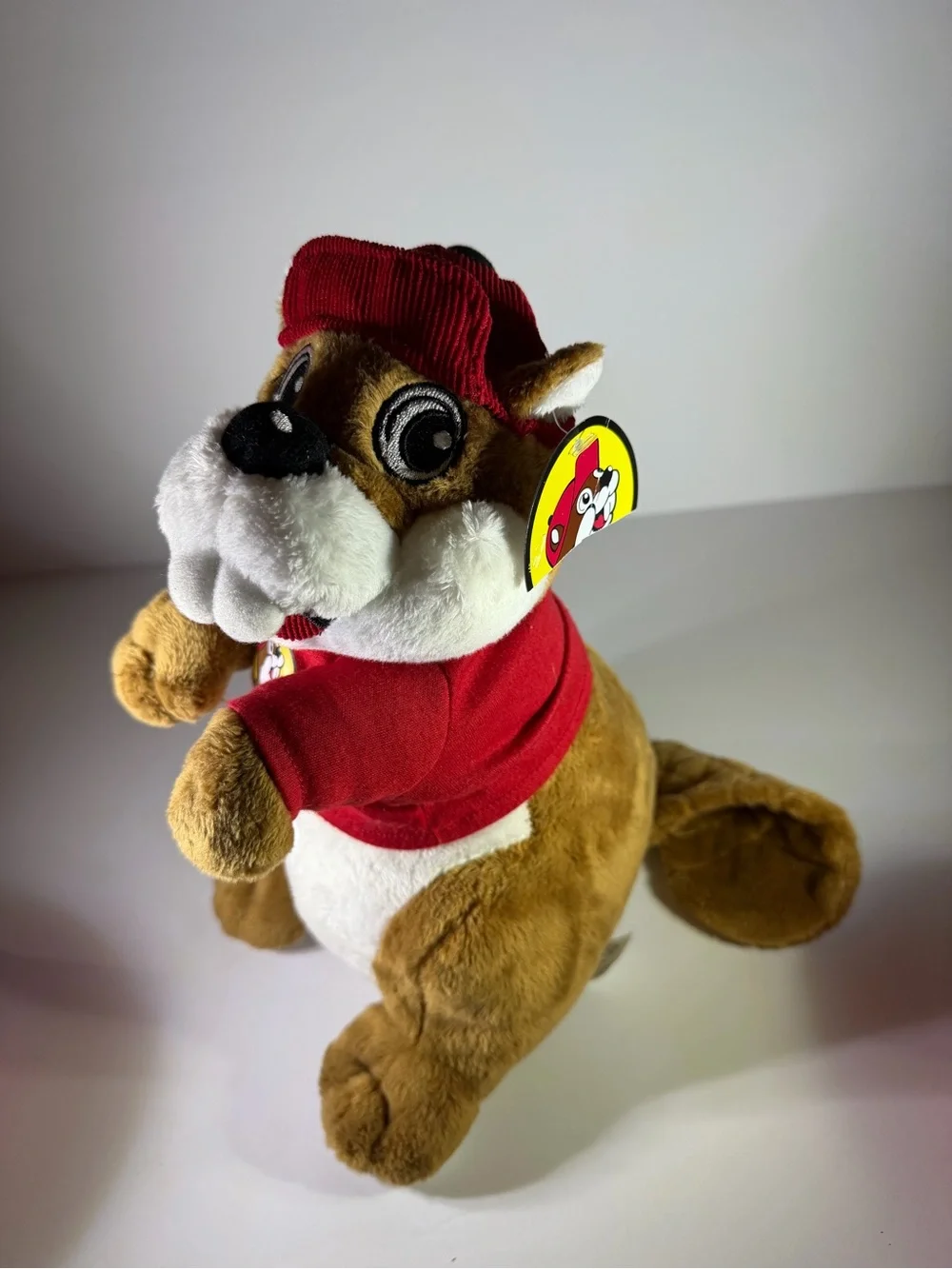 Adorable classic Buc-ee’s Beaver plush stuffed animal wearing his signature red